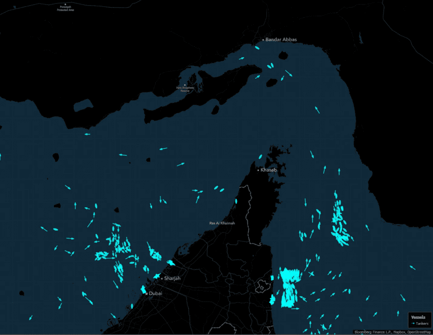 Oil tankers pile up on both sides of the Strait of Hormuz