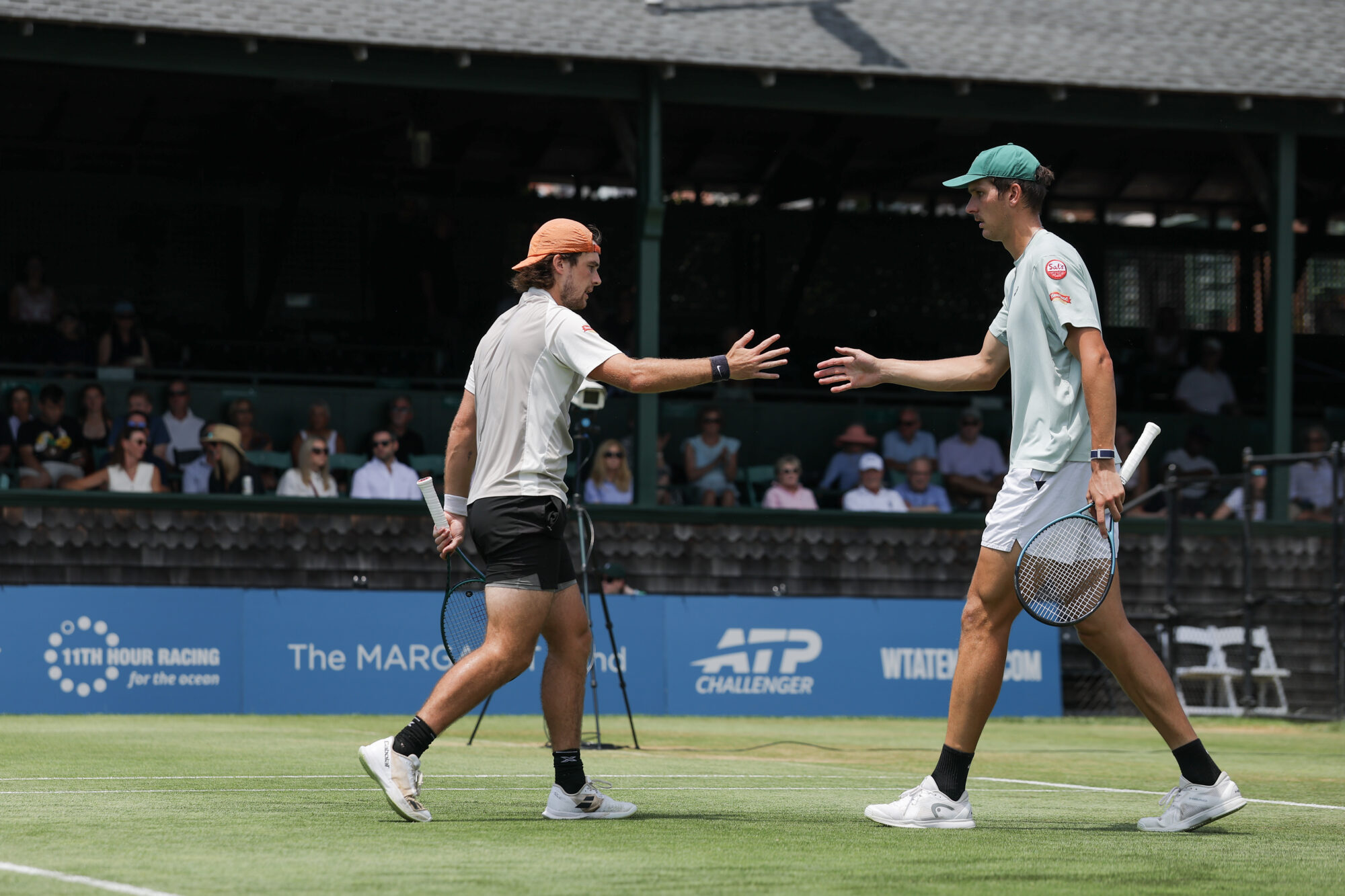 Finn Reynolds and James Watt during the men's doubles final at the 2026 Cerity Partners Hall of Fame Open