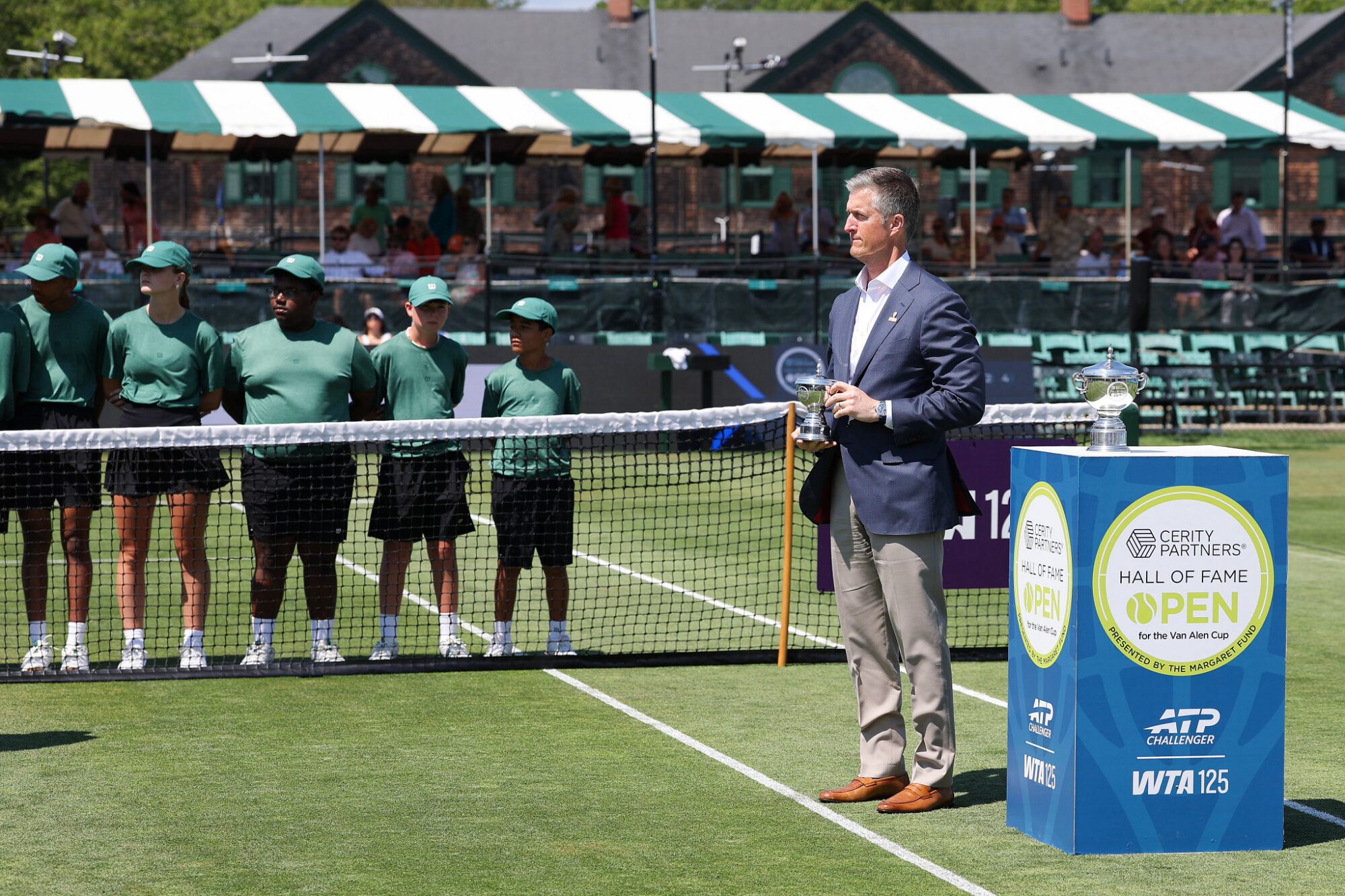 Kurt Miscinski holding a trophy at the 2026 Cerity Partners Hall of Fame Open