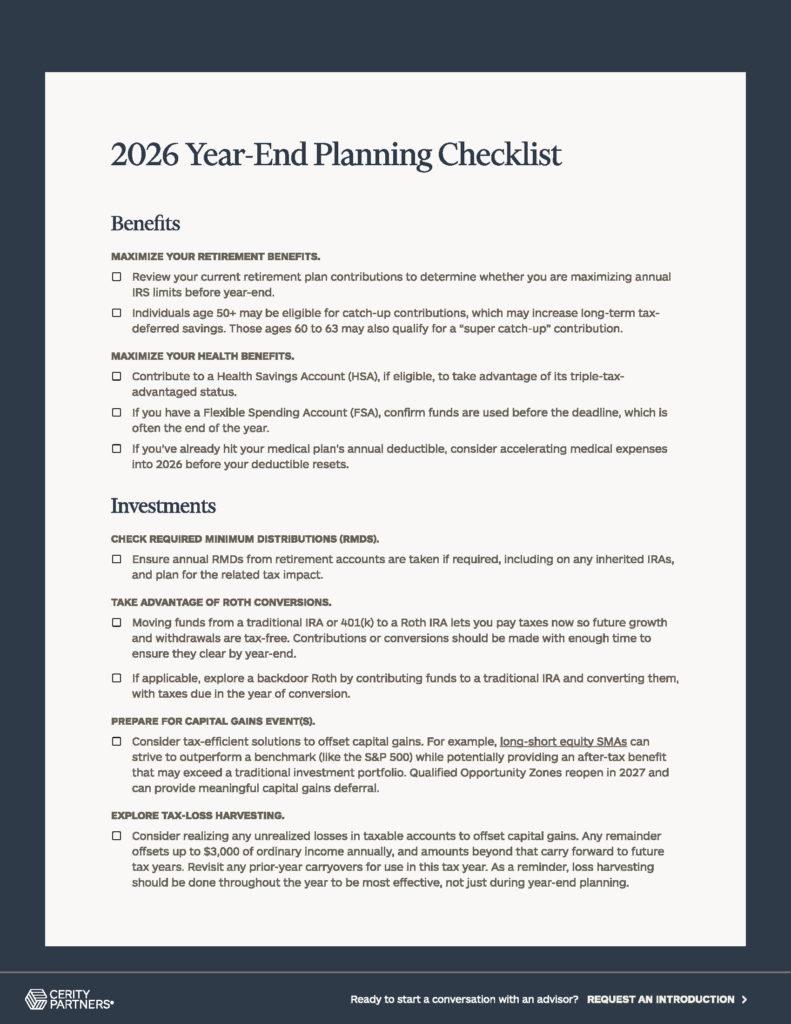 Cerity Partners 2026 Year-End Planning Checklist